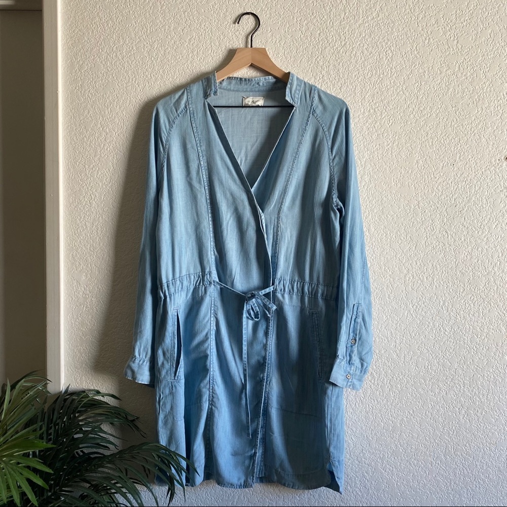 Lou & Grey Chambray Wrap Overlap Blue Dress